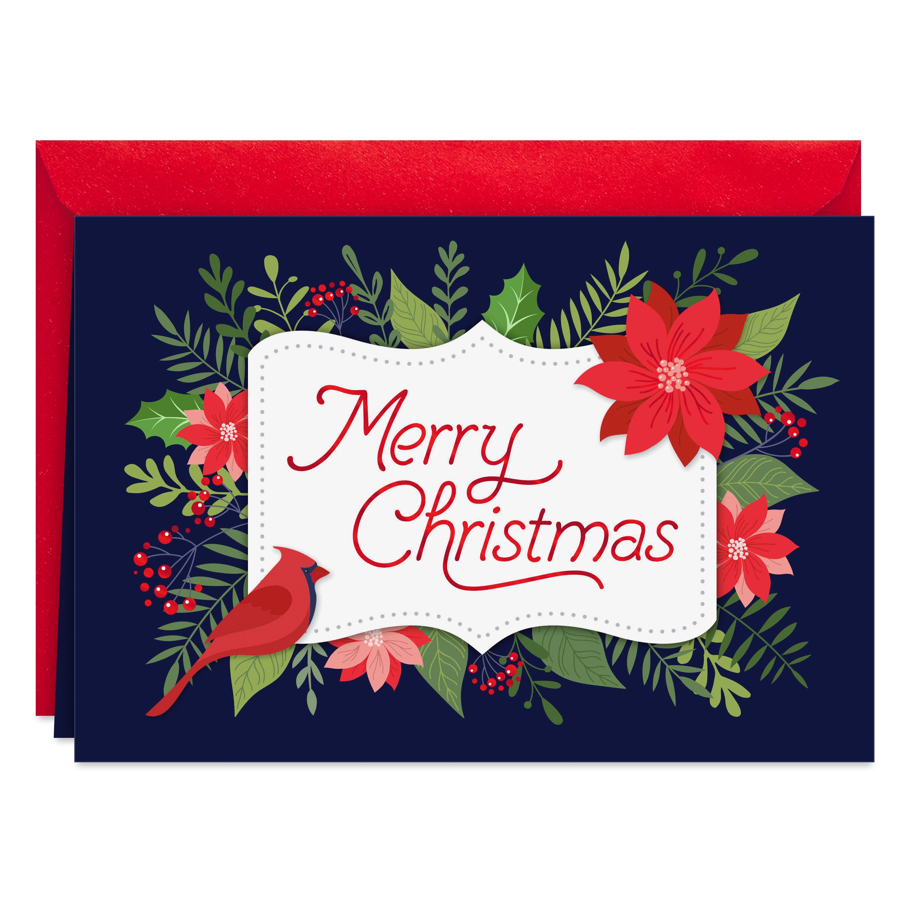 Hallmark Christmas Greeting Card (Peace and Joy Poinsettias and Cardinal)