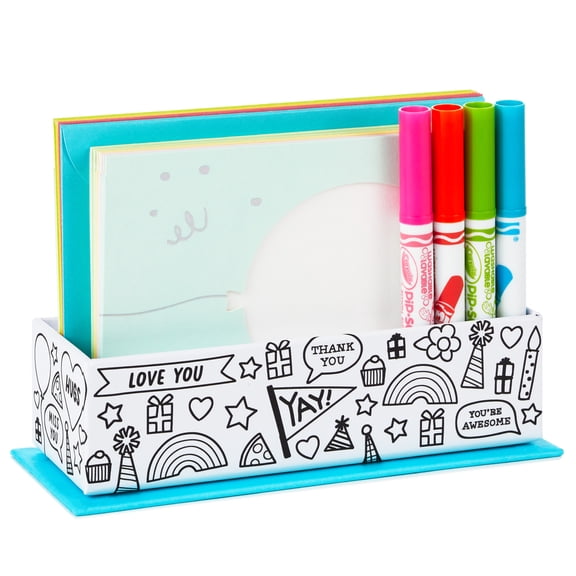 Hallmark Card Making Kit, Crayola Art Set for Kids with Caddy and Markers, 8 Piece Count.