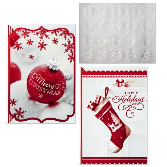 Hallmark Christmas Boxed Card Assortment, Ornament and Stocking (40 Cards with Envelopes and Silver Seals)