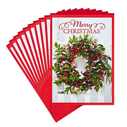 Hallmark Christmas Cards, Snowy Wreath (10 Cards with Envelopes