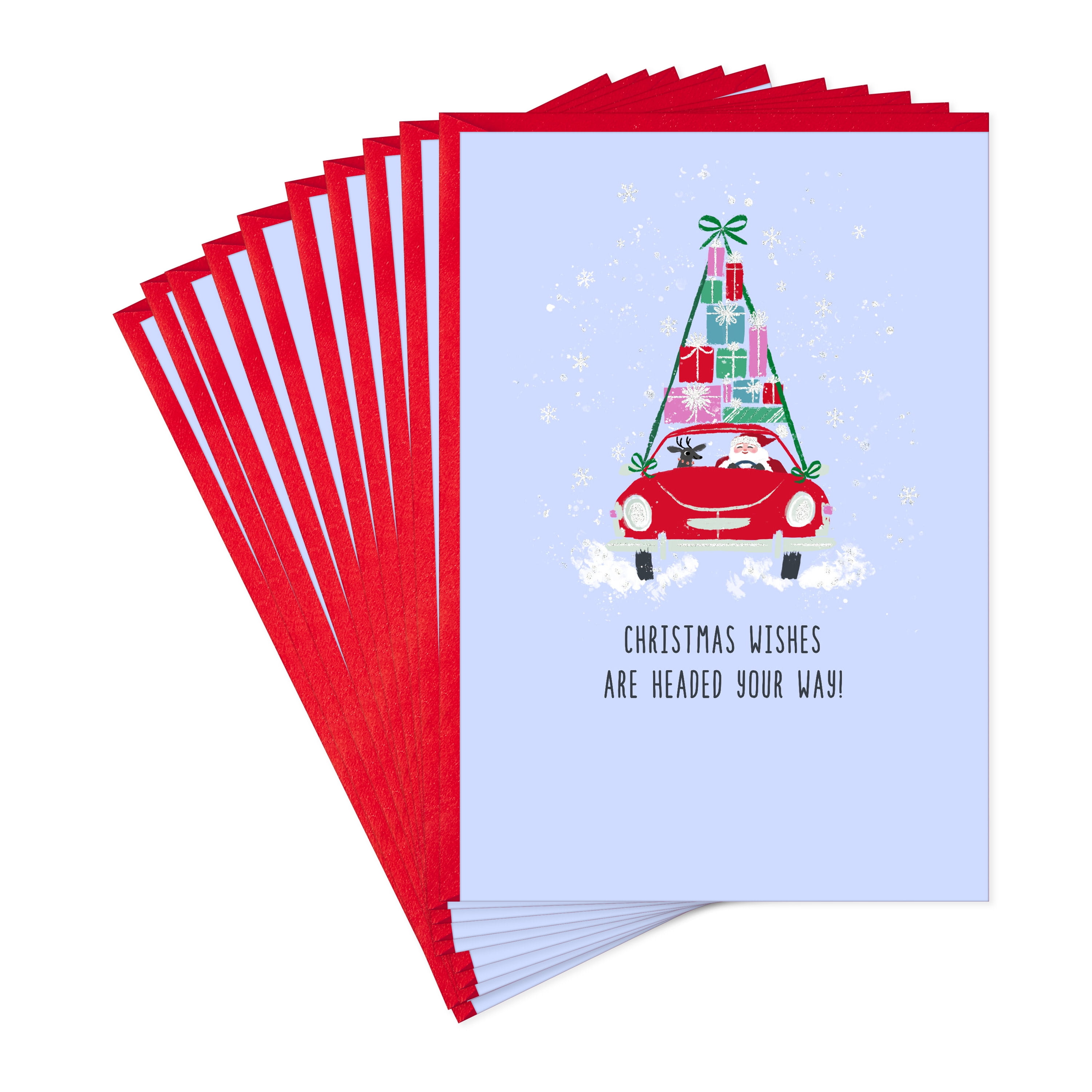 Hallmark Christmas Cards, Tree of Gifts on Santa's Car (Pack of 10 Cards with Envelopes)