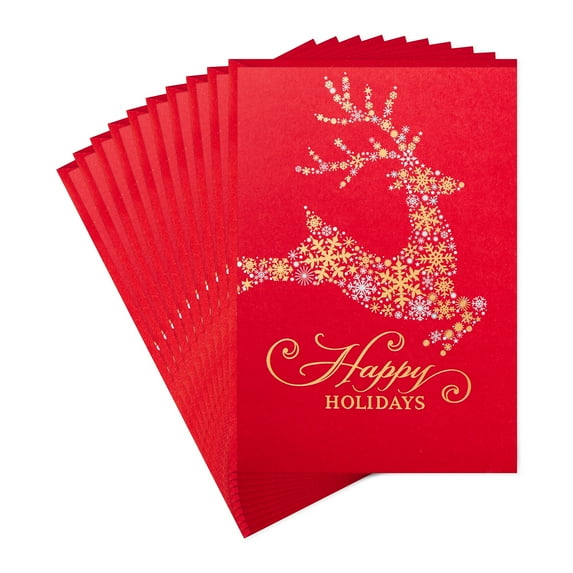 Hallmark Christmas Greeting Cards (Elegant Reindeer Happy Holidays), Pack of 10