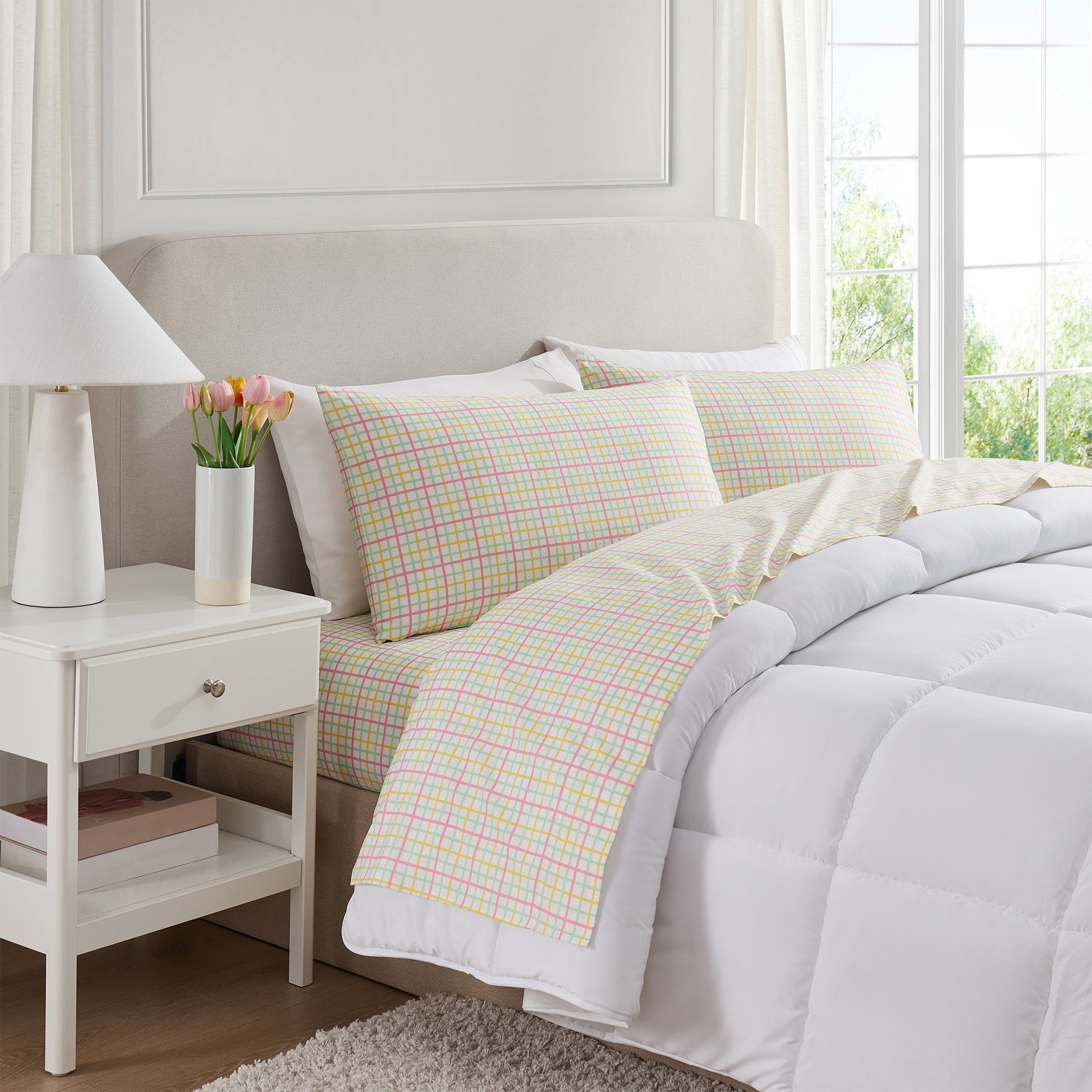 Hallmark Chromatic Grid 4-Piece Adult Multicolor Microfiber Bed Sheet Set, Queen