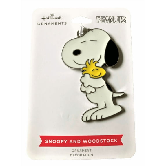 Hallmark Colored Metal Snoopy Hugging Woodstock Ornament