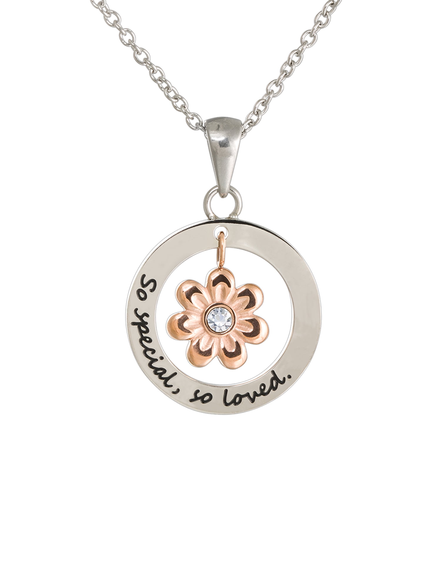 Hallmark Connections Women's Stainless Steel "So Special, So Loved" Flower Dangle Pendant, 18"