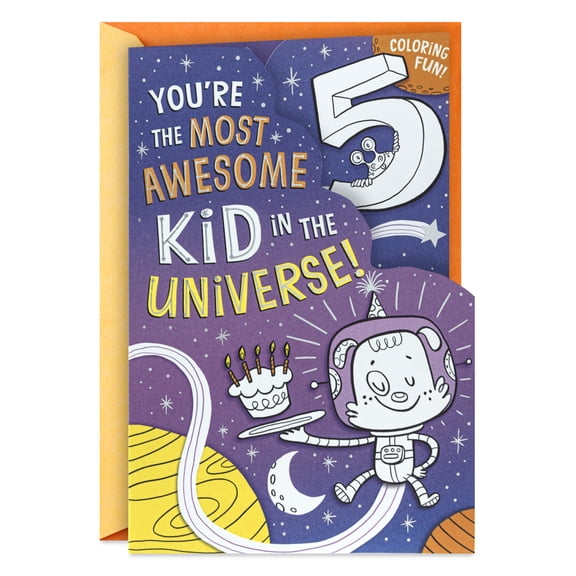 Hallmark Crayola Fifth Birthday Card for Kid (Out of This World Coloring Fun)