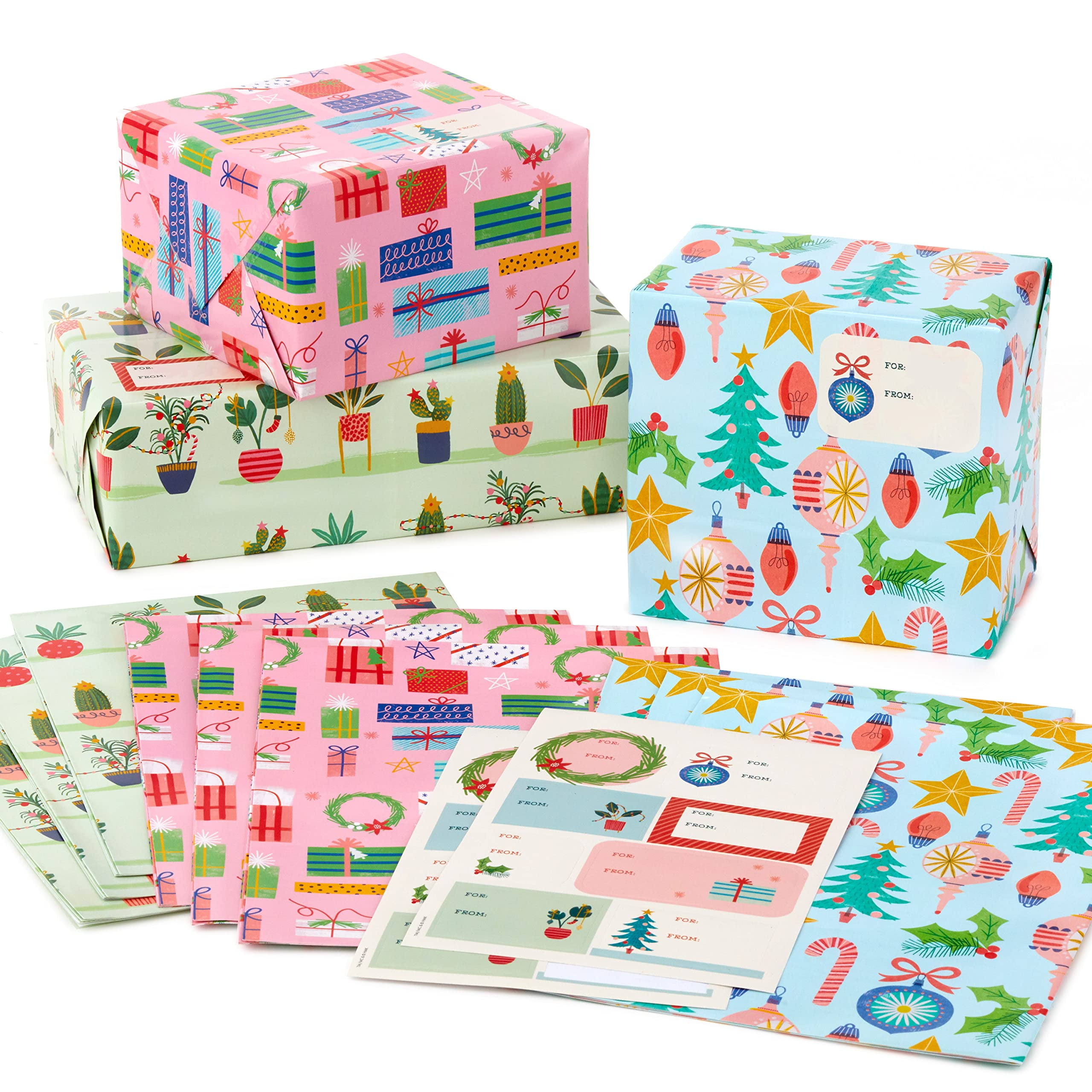 Scotch Magic Greener Tape & Hallmark Christmas Wrap Bundle - Rustic Red Trucks & Snowflakes Design