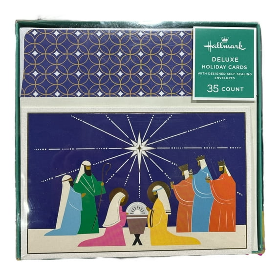 Hallmark Deluxe Holiday Cards with Designed Self-Sealing Envelopes, 35 Count (Nativity)