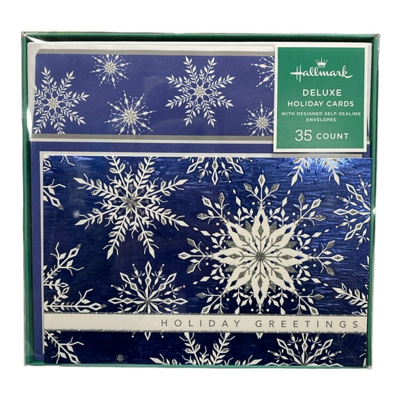 Hallmark Deluxe Holiday Cards with Designed Self-Sealing Envelopes, 35 Count (Snowflake)