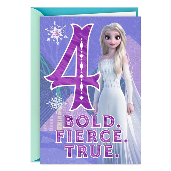 Hallmark Disney Frozen Elsa 4th Birthday Card with Decal (Bold, Fierce, True)