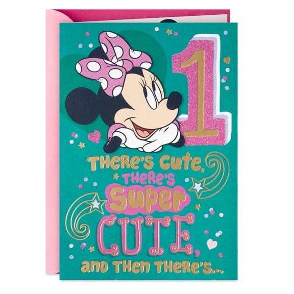 Hallmark Disney Junior Minnie Mouse First Birthday Card With Mirror (Super Cute)