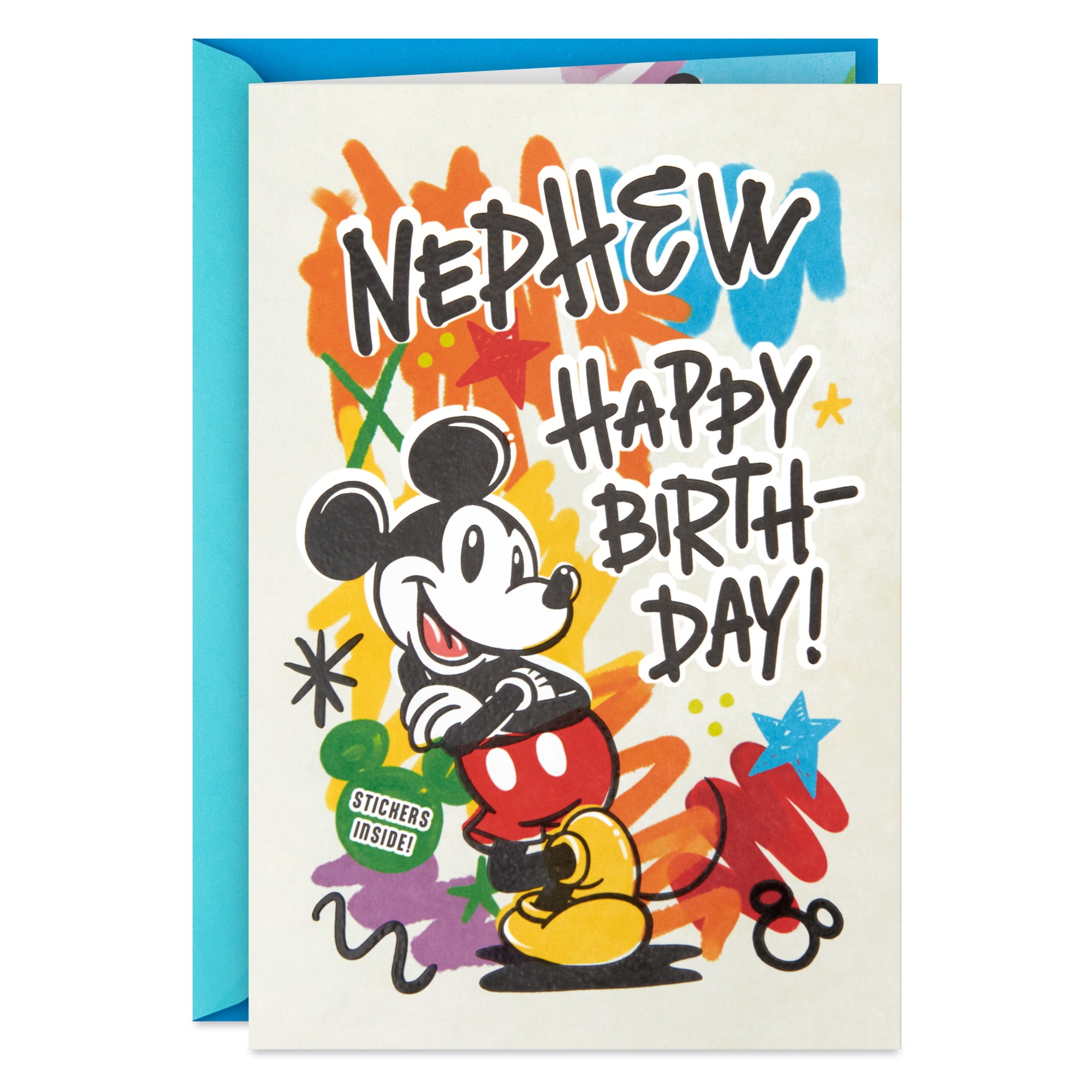 Hallmark Disney Mickey Mouse Birthday Card for Nephew With Stickers (Your True Colors Are Amazing)