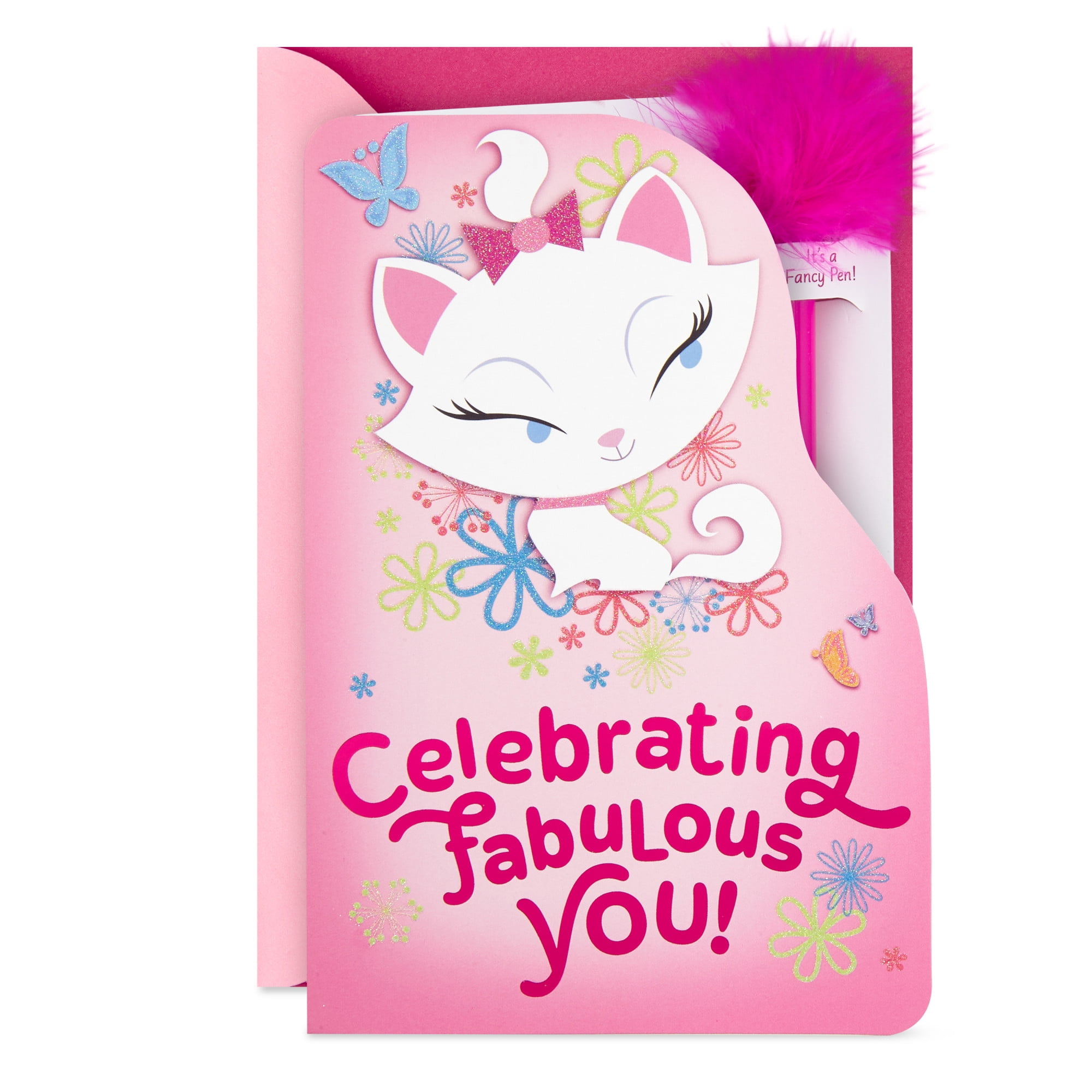 Hallmark Disney The Aristocats Marie Birthday Card With Feather-Topped Pen (Purr-fectly Sweet)