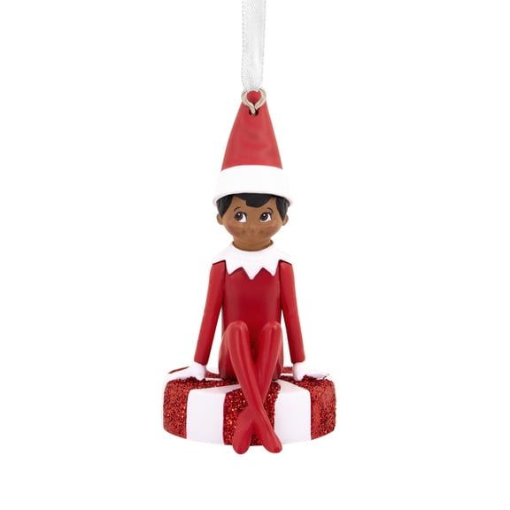 Hallmark Elf on the Shelf Black Scout Elf Sitting on Peppermint Christmas Ornament