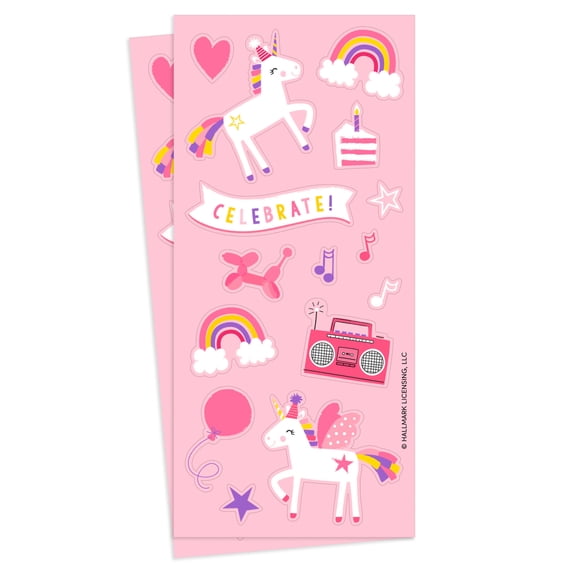 Hallmark Bubble Gum-Scented Stickers (Pink Unicorns and Rainbows), 2 Sheets