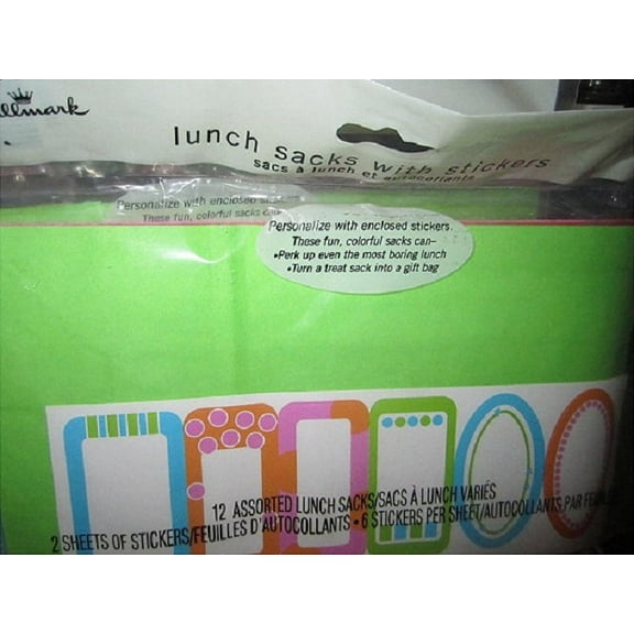 Hallmark Expressions Lunch Sacks with Stickers 12 Assorted Colors