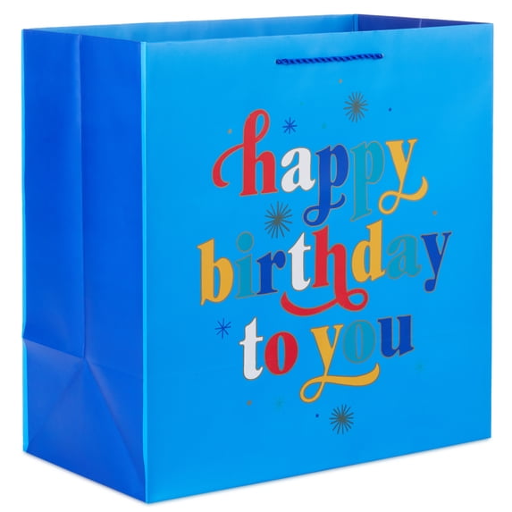 Hallmark Extra-Deep Birthday Gift Bag (Multicolor Wishes on Blue)