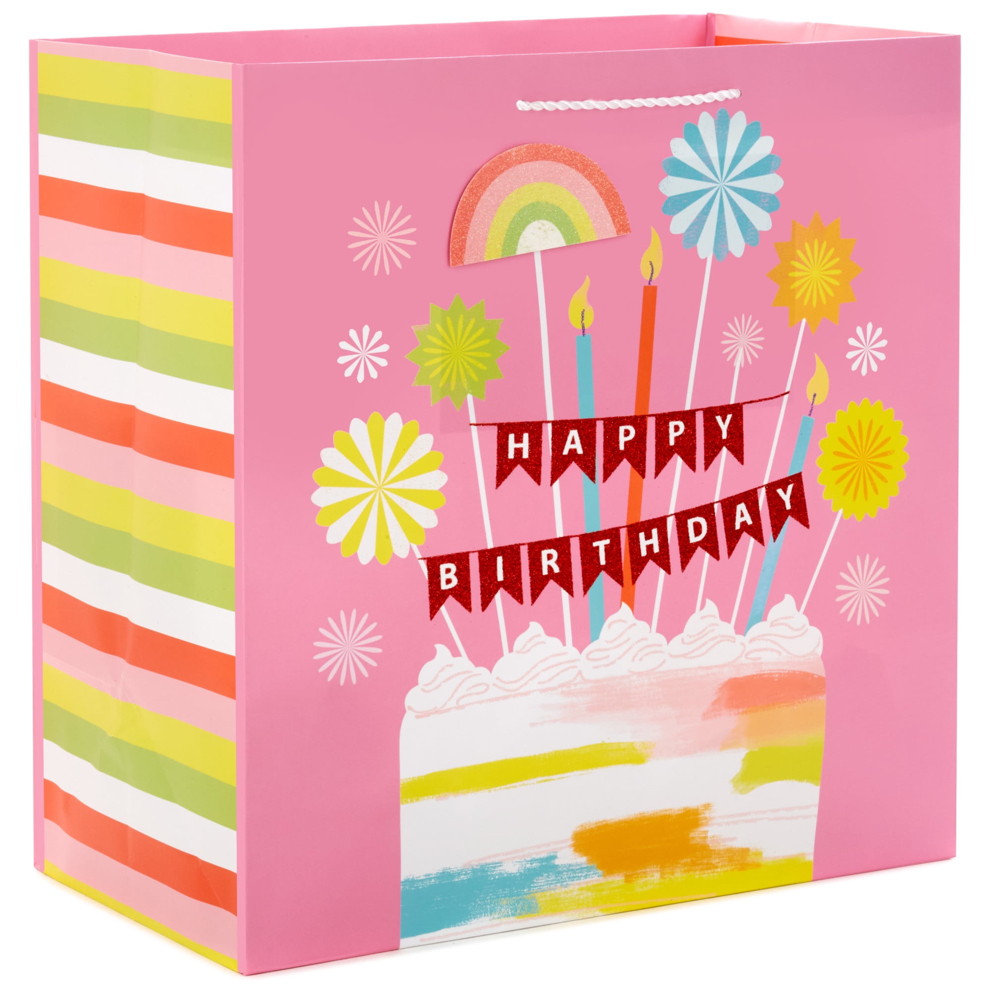 Hallmark Extra-Deep Birthday Gift Bag (Painted Cake on Pink), 1 count