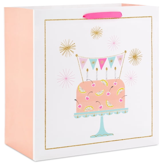Hallmark Extra-Deep Birthday Gift Bag (Peach Cake With Lemons and Cherries)