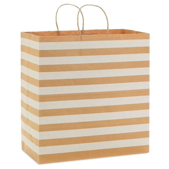 Hallmark Extra-Deep Gift Bag (Kraft Brown and Pink Stripes)