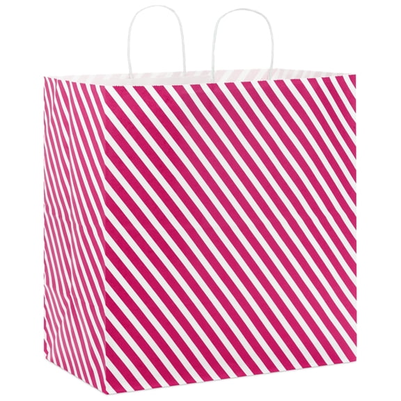 Hallmark Extra-Deep Gift Bag (Pink and White Diagonal Stripes)