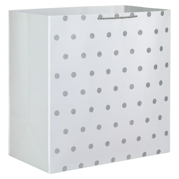 Hallmark Extra-Deep Gift Bag (White with Silver Glitter Dots)