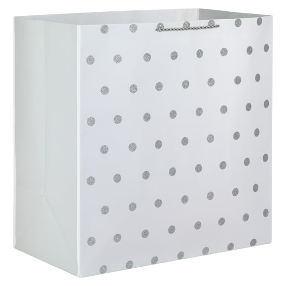 Hallmark Extra-Deep Gift Bag (White with Silver Glitter Dots)