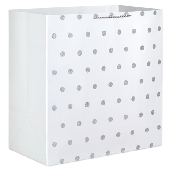 Hallmark Extra-Deep Gift Bag (White with Silver Glitter Dots)