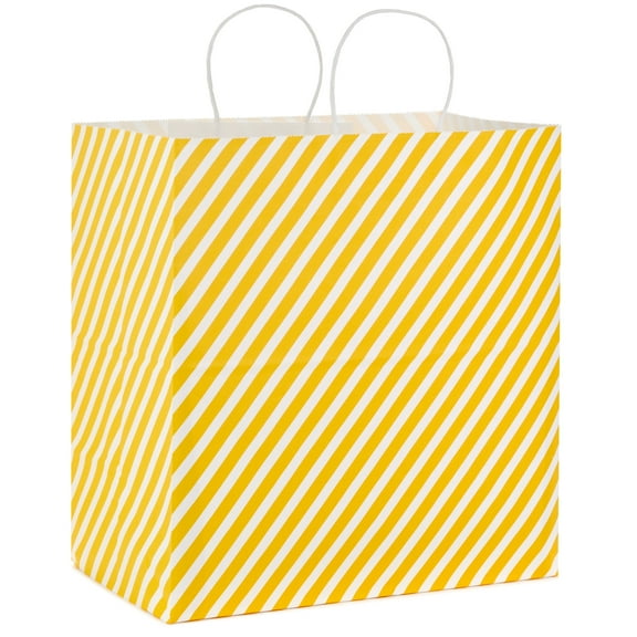 Hallmark Extra-Deep Gift Bag (Yellow and White Diagonal Stripes)
