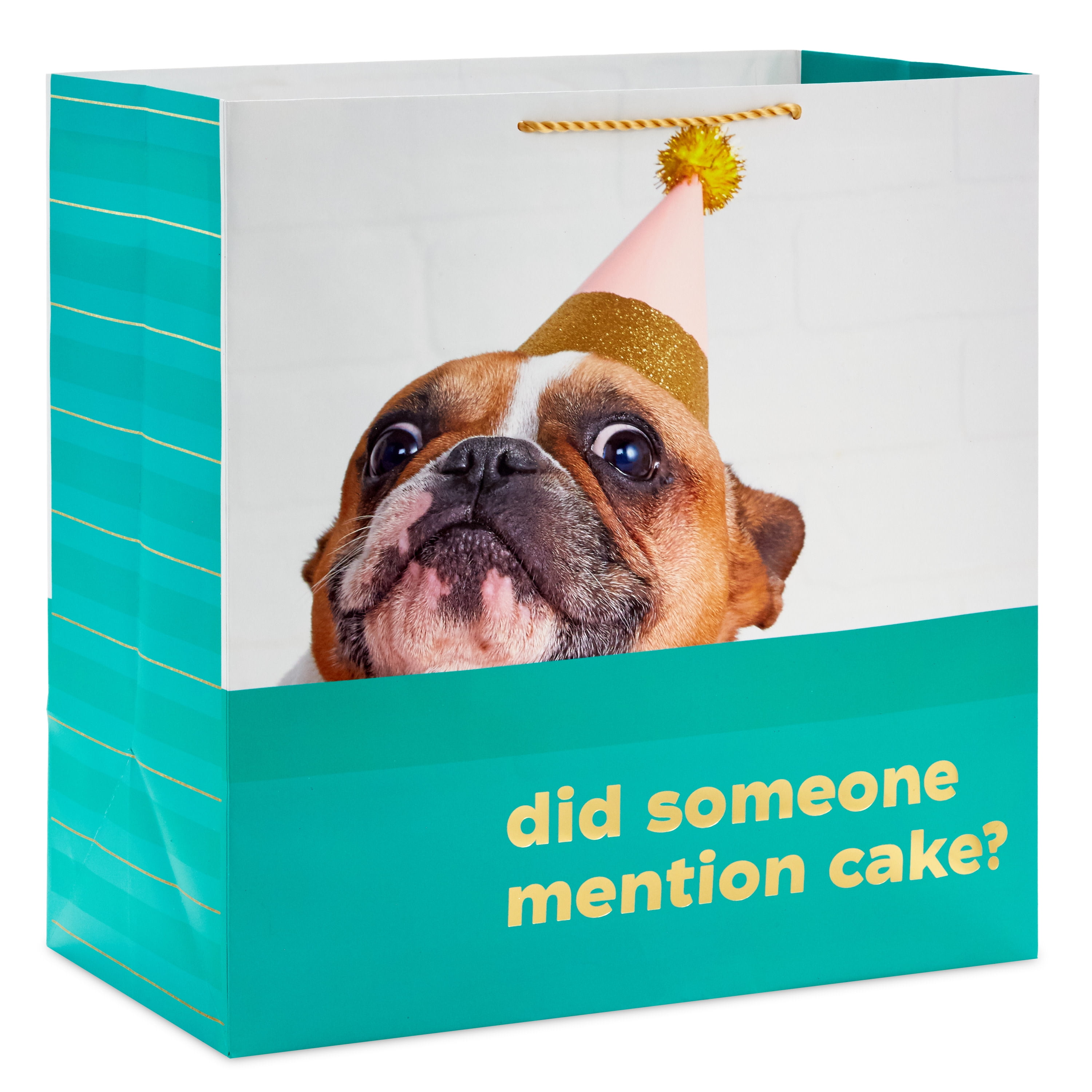 Hallmark Extra-Deep Green Birthday Gift Bag (Cute Dog in Party Hat)