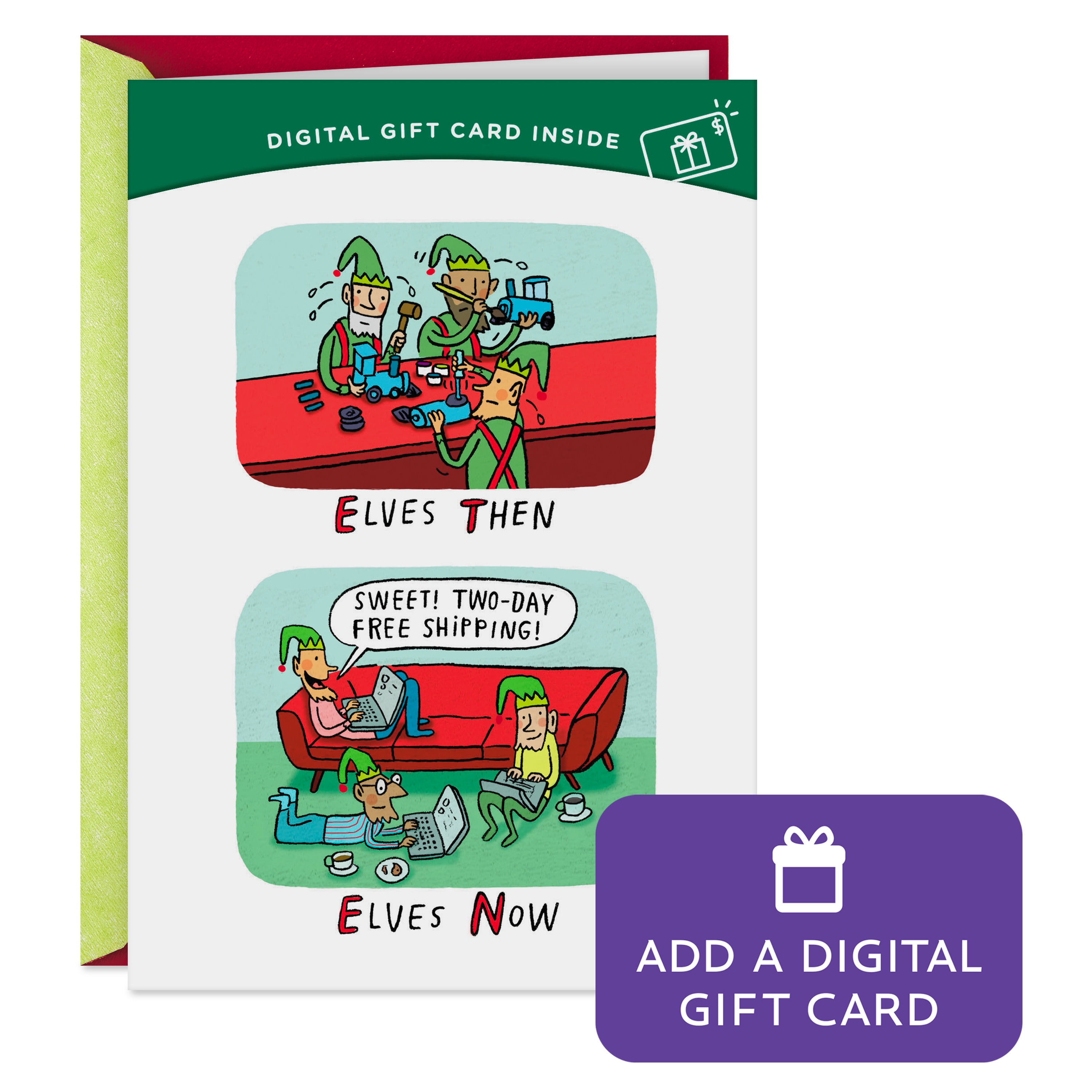 Hallmark Gift Card Greeting Funny Christmas Card (Elves Then and Now)