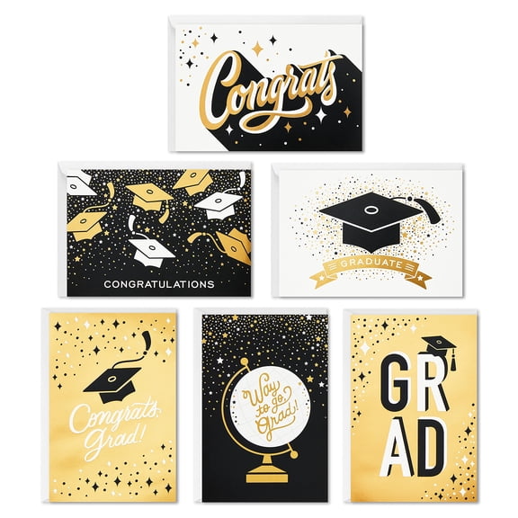 Hallmark Graduation Cards Assortment, Black and Gold (36 Cards and Envelopes, 6 Designs)