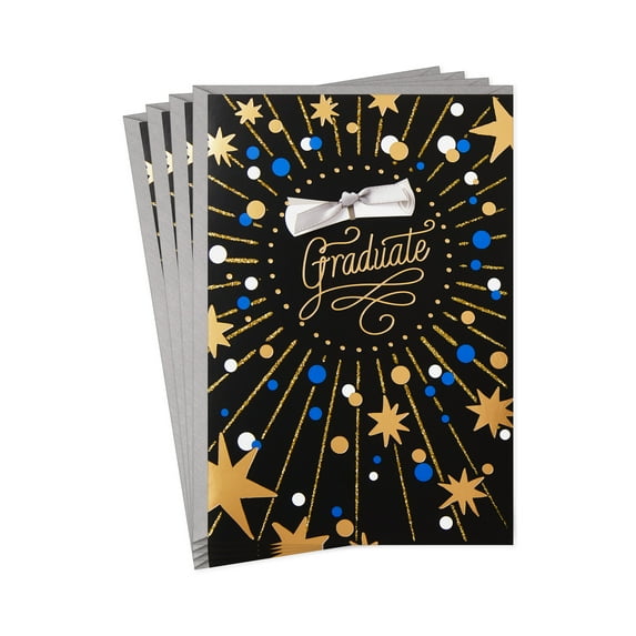 Hallmark Graduation Cards (Black, Blue and Gold), Pack of 4