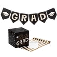 thumbnail image 1 of Hallmark Graduation Party Kit, Black and Gold (Banner, Table Runner, Card Box, 25 Advice Cards), 1 of 7