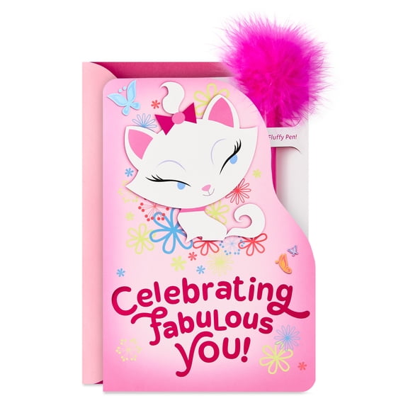 Hallmark Disney The Aristocats Marie Birthday Card for Kids With Feather-Topped Pen (Purr-fectly Sweet)