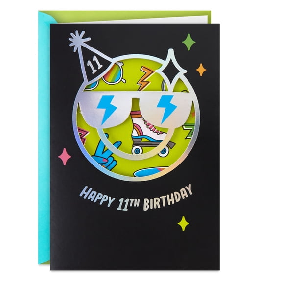 Hallmark 11th Birthday Card With Stickers (Smiley Face With Sunglasses)