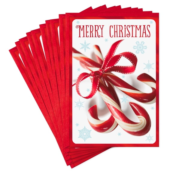 Hallmark Christmas Cards (Candy Canes with Red Bow), pack of 10