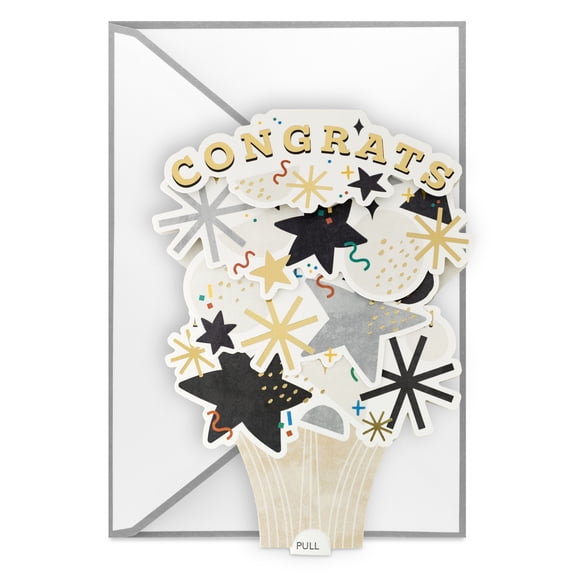 Hallmark Paper Craft Pop-Up Graduation Card With Motion (Confetti and Stars Bouquet)