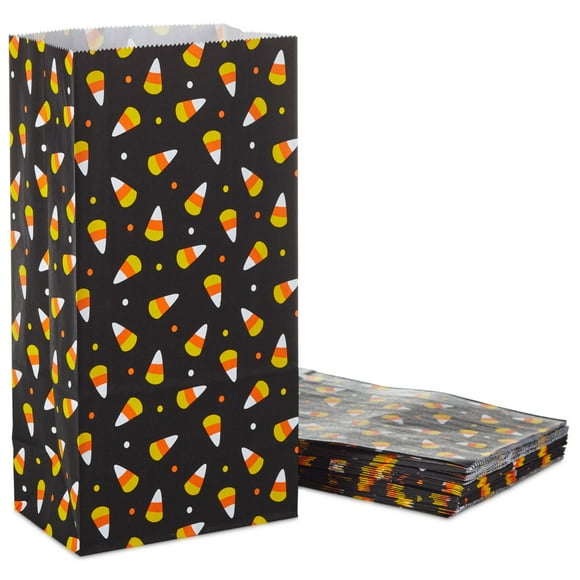 Hallmark Halloween Paper Party Favor Bags, 30 Count, Black and Candy Corn
