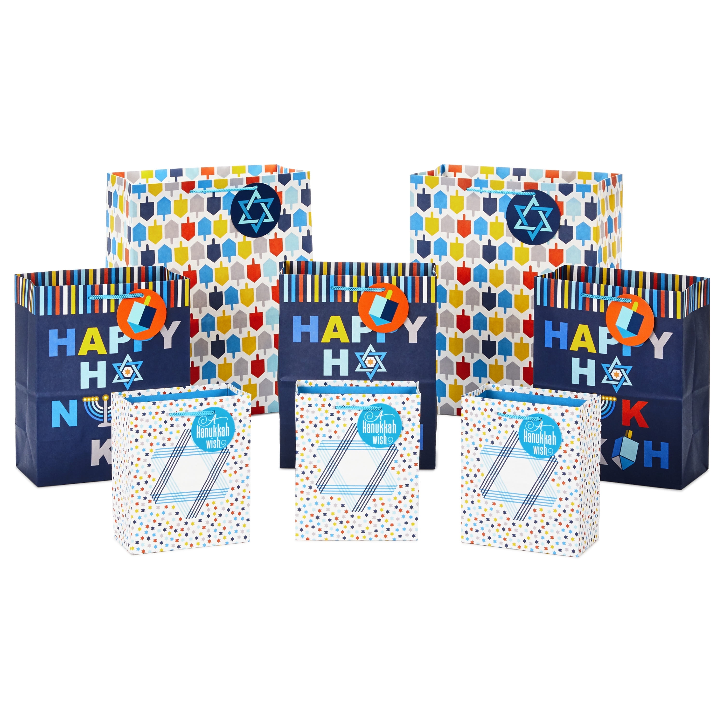 Hallmark Hanukkah Gift Bag Assortment, 8 Bags, 3 Small 6", 3 Medium 9", 2 Large 13"