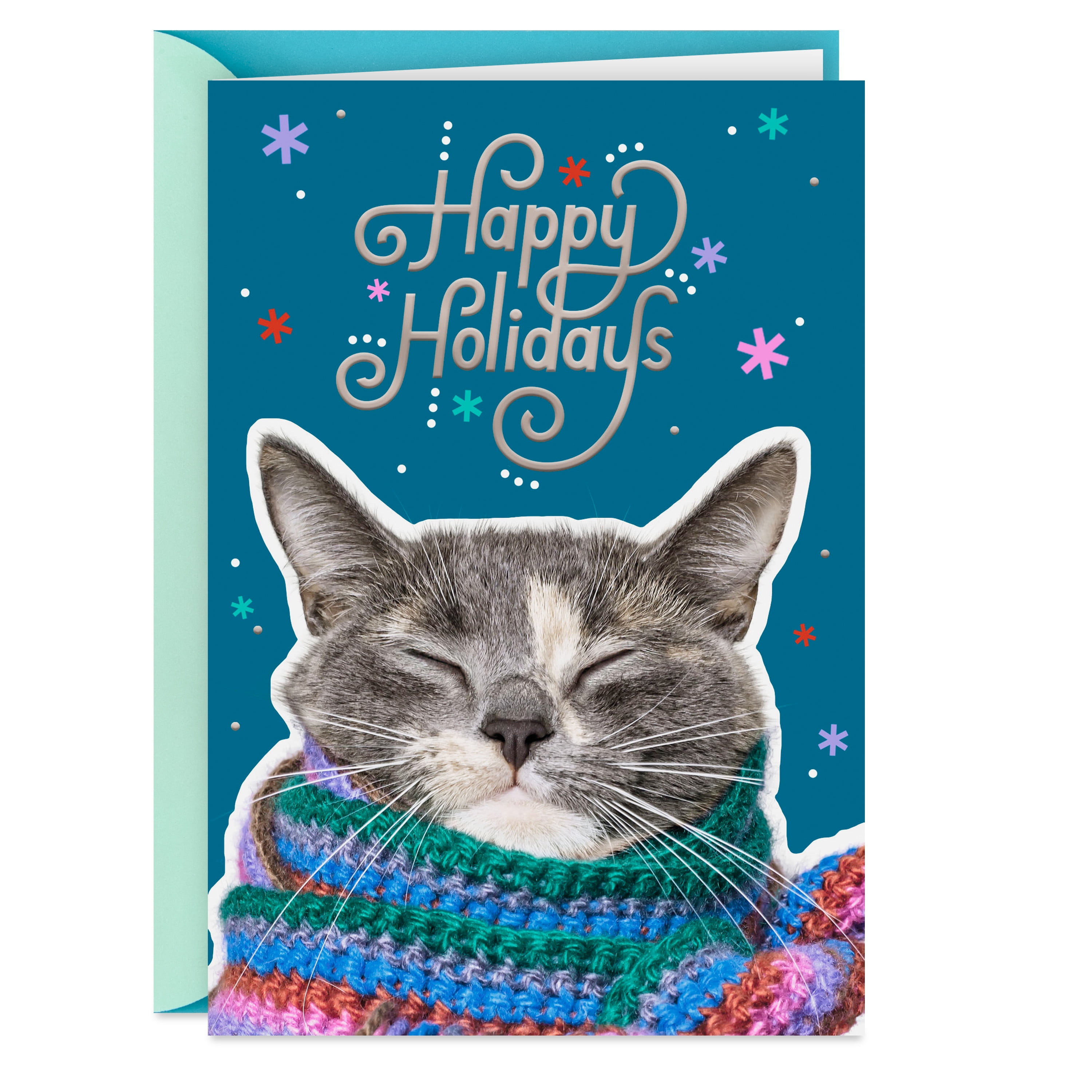 Hallmark Happy Holidays Greeting Card (Cozy Cat)