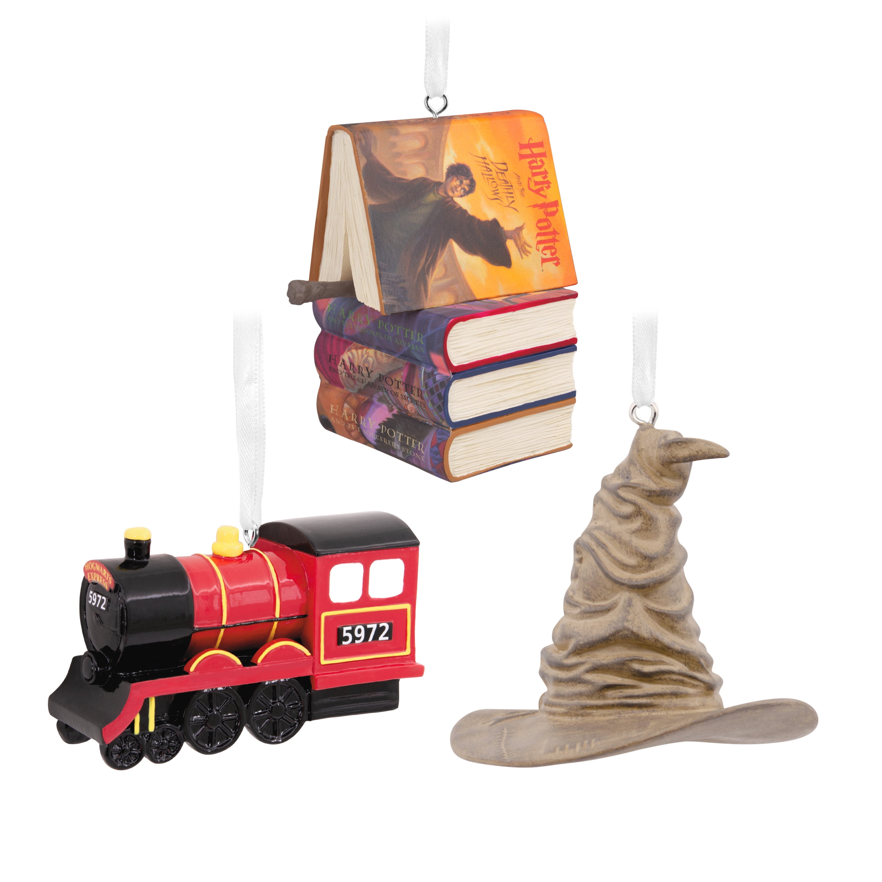 Lot of 2 Hallmark Harry Potter Ornaments Books and Wand & castle