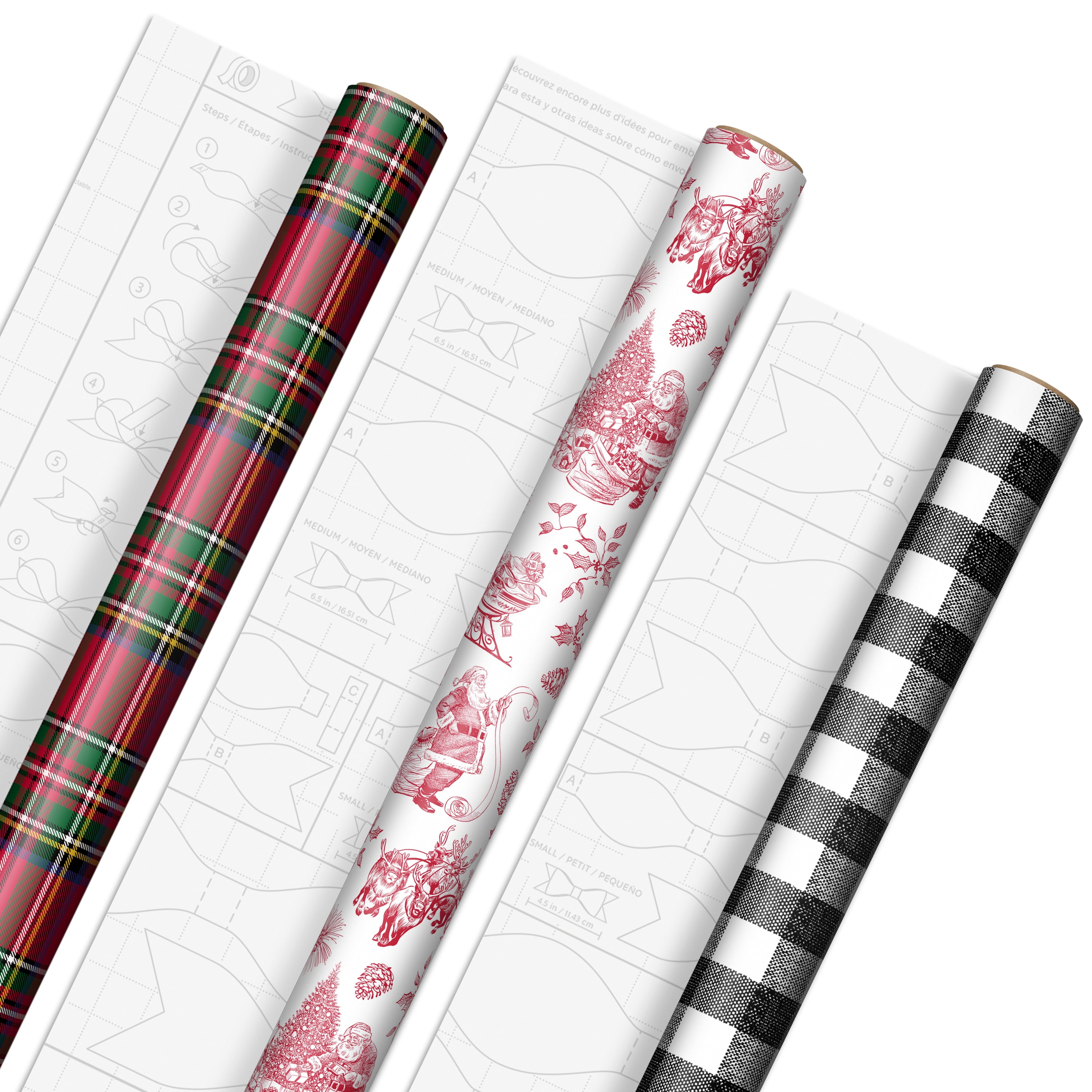 Hallmark Holiday Plaid Wrapping Paper with Cut lines and Optional DIY