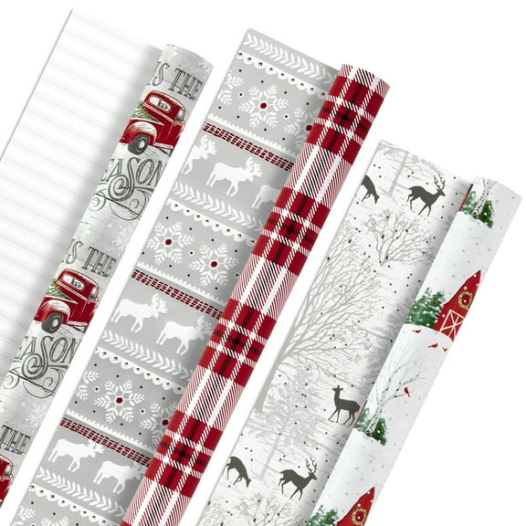 Hallmark Reversible Christmas Wrapping Paper Bundle, 3 Rolls, 120 Sq Ft
