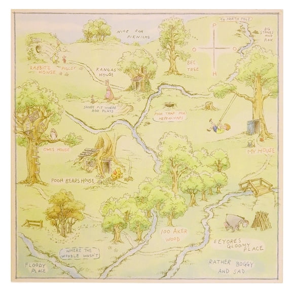 Hallmark Winnie The Pooh Hundred Acre Wood Map Art Birthday HUN2013