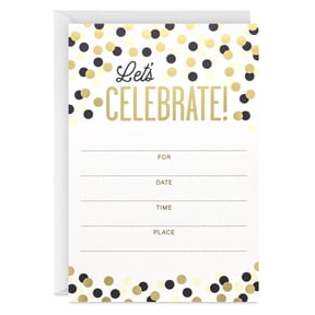 Hallmark Fill-in-the-Blank Party Invitations (Let's Celebrate Gold Dots), Pack of 20