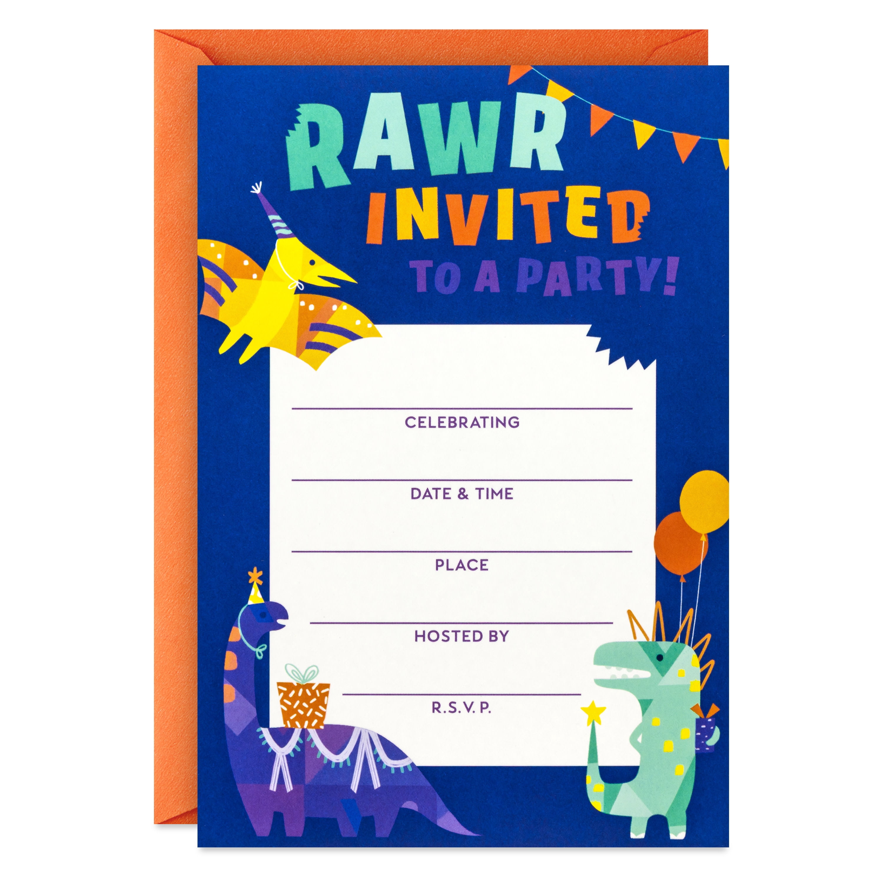 Hallmark Fill-in-the-Blank Kids Party Invitations (Dinosaur Party), Pack of 10
