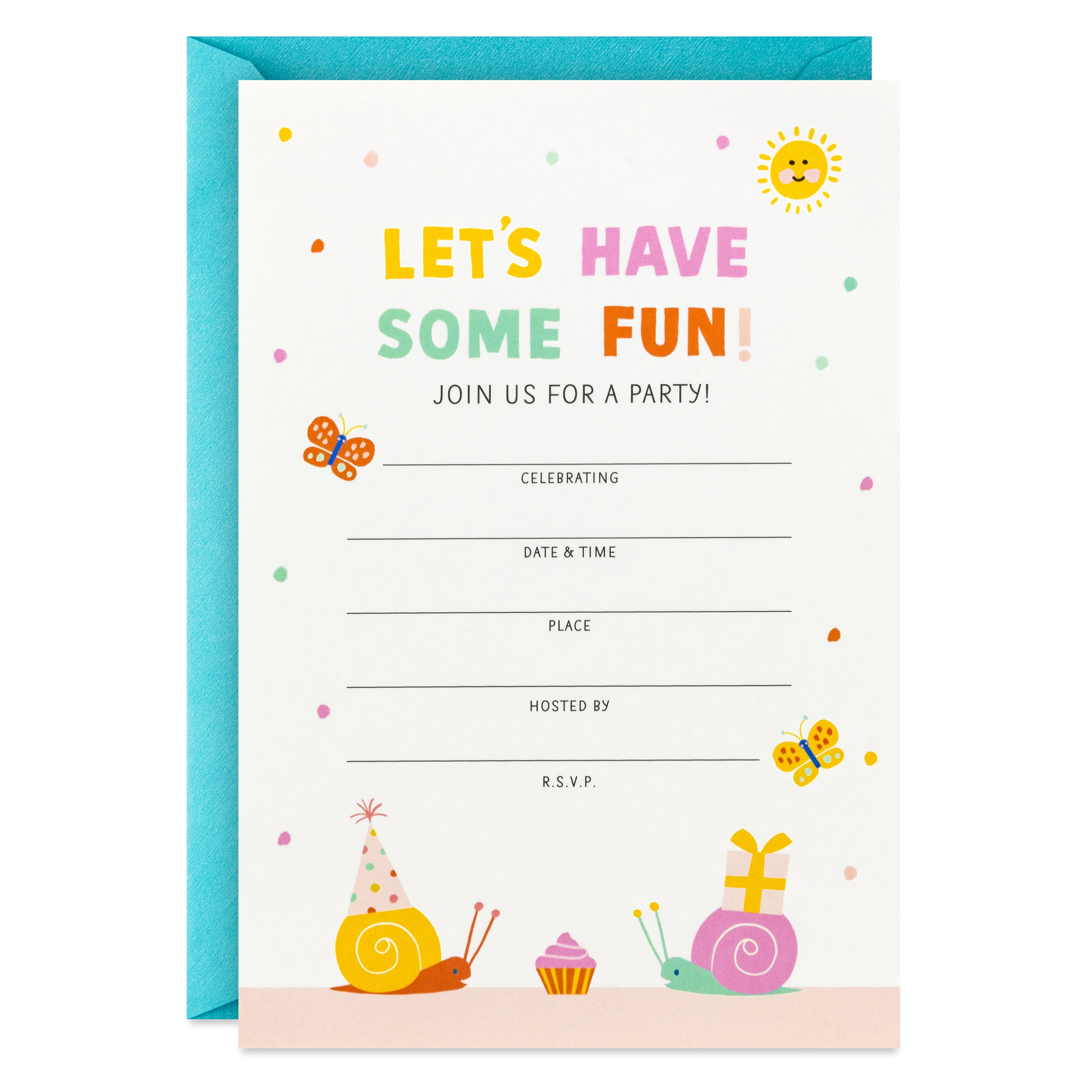 Hallmark Fill-in-the-Blank Kids Party Invitations (Colorful Snails), Pack of 10