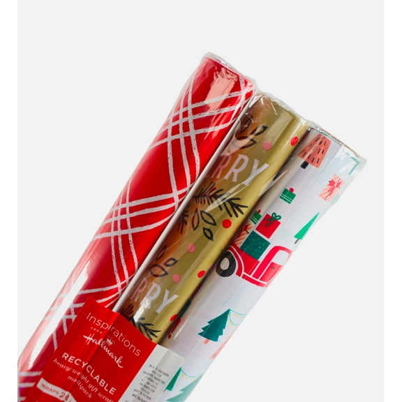Hallmark Inspirations Wrapping Paper Easy Cutlines, 3 Rolls 100 SQ FT Total