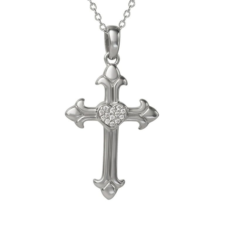 Hallmark Jewelry Sterling Silver CZ Cross with Heart Pendant Necklace 18 Walmart